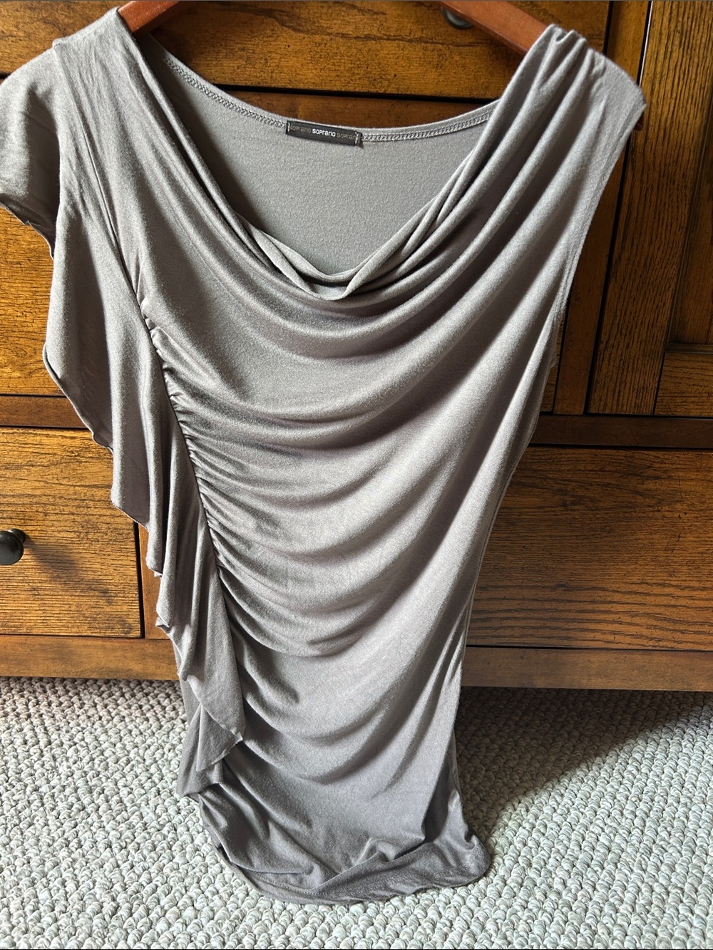 Soprano Taupe One-Shoulder Draped Ruched Skirt